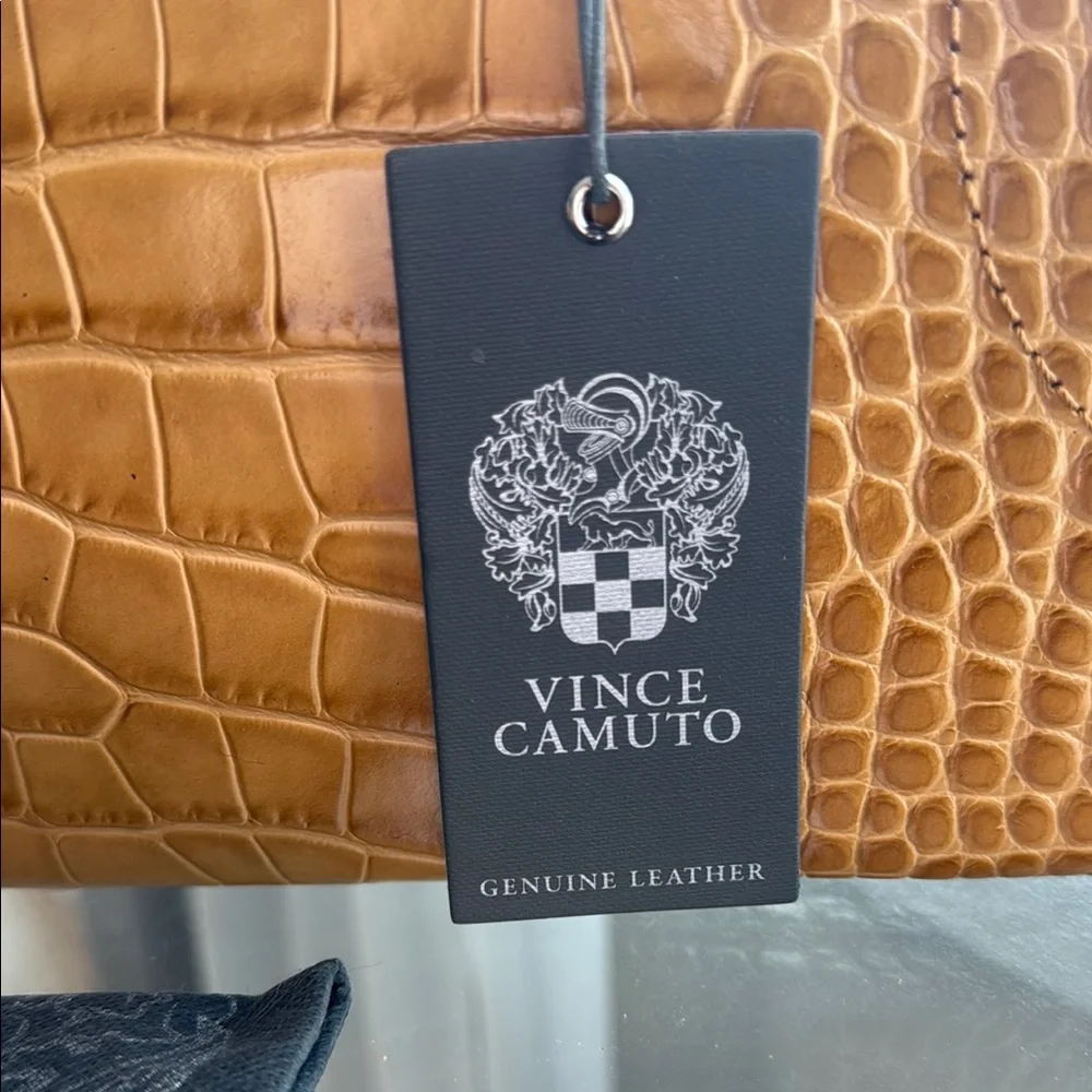 Vince Camuto Gold Tan Satchel with Crocodile Texture - Picture 4 of 13